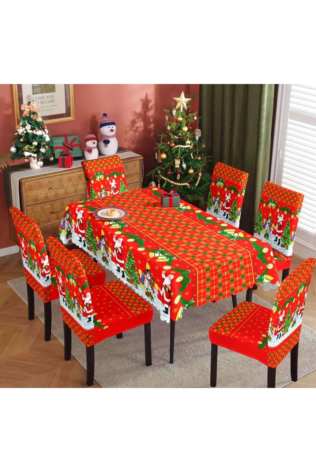 SET NAVIDEÑO DE MANTEL CON 6 FUNDAS DE SILLAS
